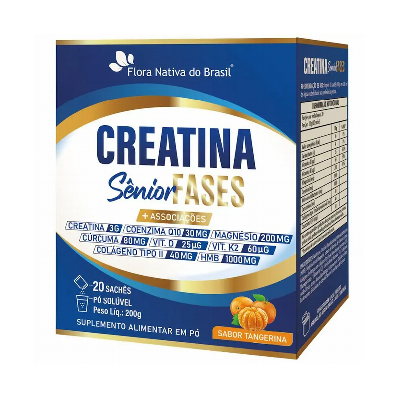 Creatina Sênior Fases (Colágeno Tipo II, Vit D3+k2, Magnésio, Q10, Hmb e Cúrcuma) 20 Sachês - Flora Nativa