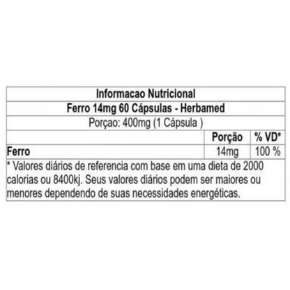 Ferro C/60 Cápsulas Prevenção da Anemia - Herbamed