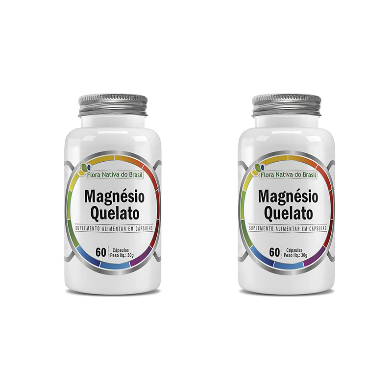 Kit C/2 Magnésio Quelato Flora Nativa 60 Cápsulas Bisglicinato Alta Absorção