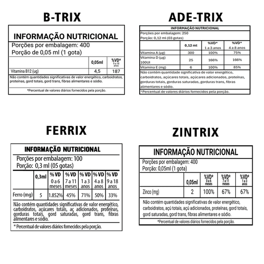 Kit Vitaminas Infantil Flora Nativa ADE-Trix, Ferrix, B-Trix e Zintrix