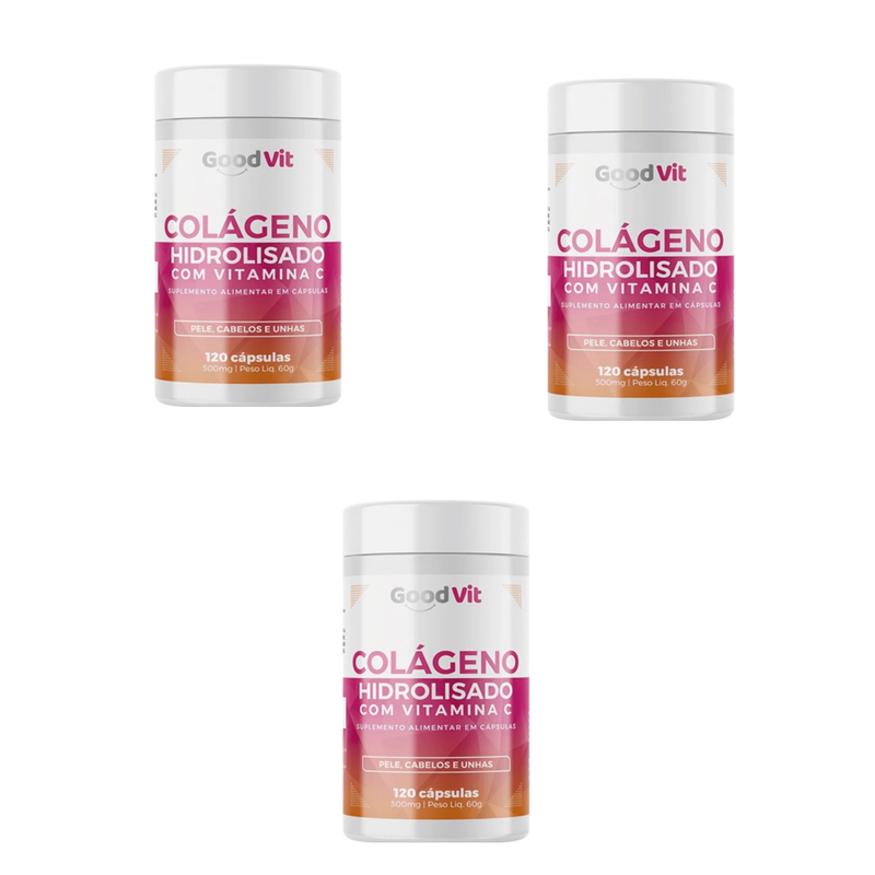 Kit C/3 Vitamina C + Colágeno Hidrolisado 120 Cápsulas - Good Vit