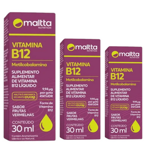 Kit C/3 Vitamina B12 Solução - 30ml Frutas Vermelhas - Maltta