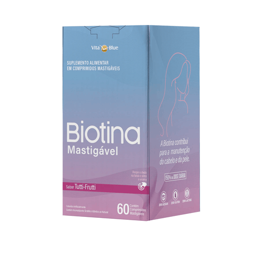Biotina Mastigável 60 Cápsulas sabor Tutti-Frutti - Suplemento alimentar Vita Blue.