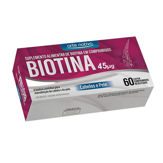 Biotina 45Mcg Cabelos e Pele  60 Comprimidos - Arte Nativa