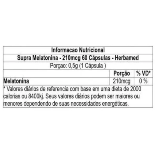 Supra Melatonina 210 mcg 60 Cápsulas | Herbamed